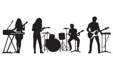 Band Silhouette Performing Live  Music Group Vector Art