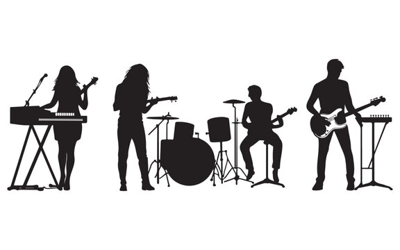 Band Silhouette Performing Live  Music Group Vector Art