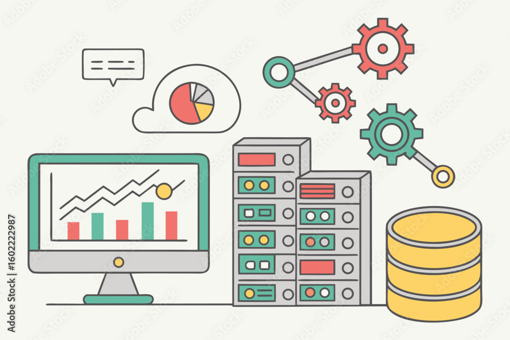 Poster data analysis and server management using visual representations and equipment in a digital workspac