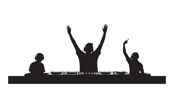 DJ Silhouette Mixing on Turntables  Music Artist Vector Design