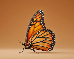 Majestic Monarch Butterfly in Side View on Isolated Background