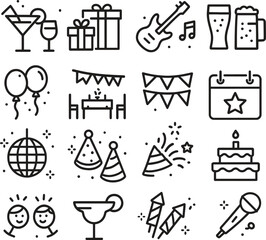 Party and Celebration Line Icon Set – Festive Event Vector Collection