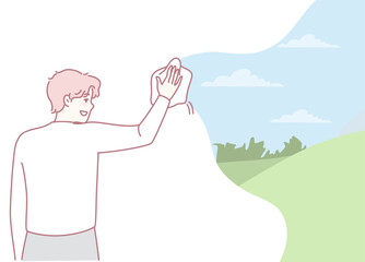 A powerful and compelling illustration that showcases the deep connection of a person reaching out to the environment