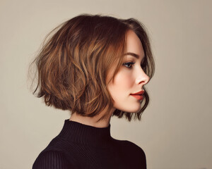 Elegant Profile Portrait of a Model with Textured Bob Hairstyle