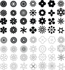 The image displays of simple stylized icon set flower and geometric shapes likely part of turbines and vector illustration or graphic design. commonly for creating logos patterns decorative element