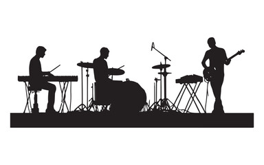 Band Silhouette Performing Live  Music Group Vector Art