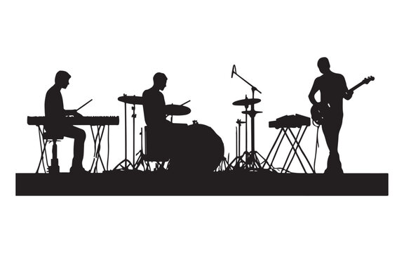 Band Silhouette Performing Live  Music Group Vector Art