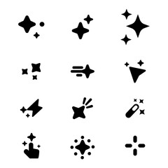 Flat Black Vector Sparkle and Magic UI Icon Set