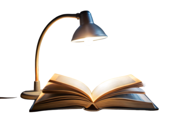 Open book with reading light isolated on transparent background