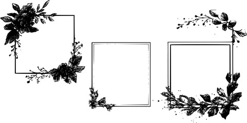 Hand drawn ink vintage frames. Stamp or letter mark frames for greeting cards, wedding, birthday party, invitations in italian or greek marine sea coastal style. Minimalist coquette vector borders