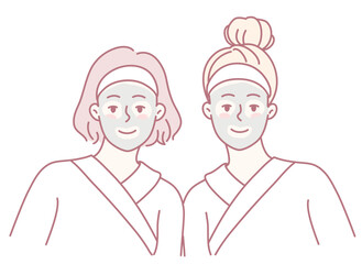 Two happy friends are enjoying face masks and a delightful spa day, promoting relaxation and selfcare