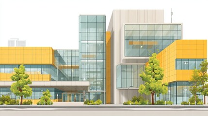 Modern educational building facade isolated on transparent background