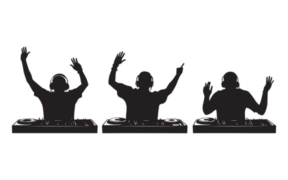 DJ Silhouette Mixing on Turntables &ndash; Music Artist Vector Design
