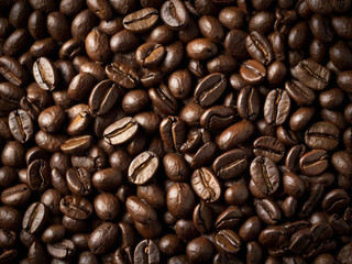 Obraz premium Roasted coffee beans close up brown dark