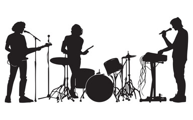 Band Silhouette Performing Live  Music Group Vector Art