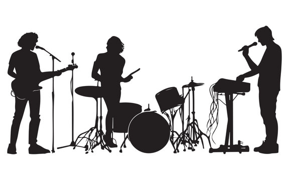 Band Silhouette Performing Live  Music Group Vector Art