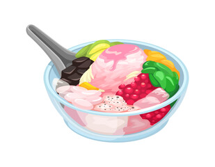 Fresh Fruit Soup In Bowl, Popular Dessert in Asia Vector Illustration