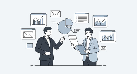 Modern Corporate Vector Illustration of a Business Team Analyzing Data Charts