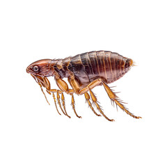 Obraz premium Close-up view of a flea with detailed legs and body texture and neutral lighting and scientific style and isolated white background Batch realistic clean bright simple modern stock image isolated 