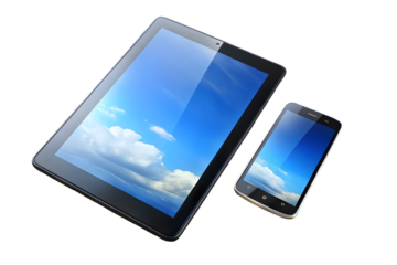 Tablet and mobile phone isolated on transparent background