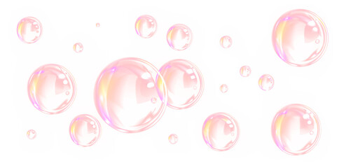 Realistic soap bubble PNG illustration featuring a transparent, pink glossy ball. Clean Overlay colourful with a rainbow shine, perfect for backgrounds, beauty products, or PNG overlays.