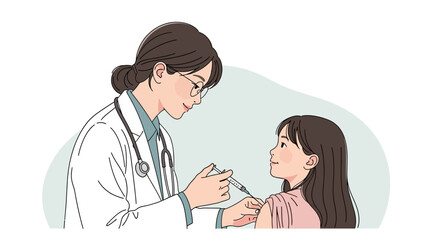 Illustration Vector of a Doctor Giving a Child a Vaccination in a Caring Hand Drawn Style