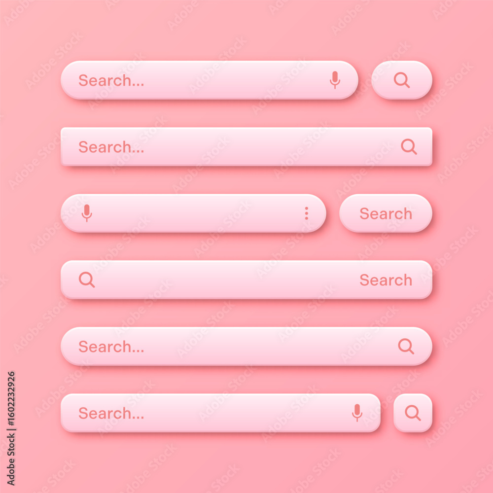 Fototapete colorful 3d search bar templates. internet browser engine with search box, address bar and text fiel