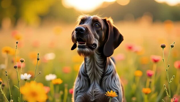 German wirehaired pointer roaring with a sharp bark