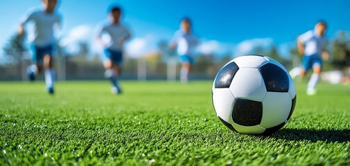 Dynamic soccer action on vibrant green field.