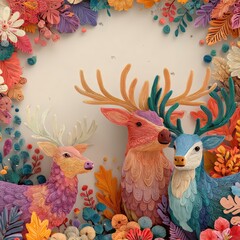 Colorful Quilling Deer in Floral Setting
