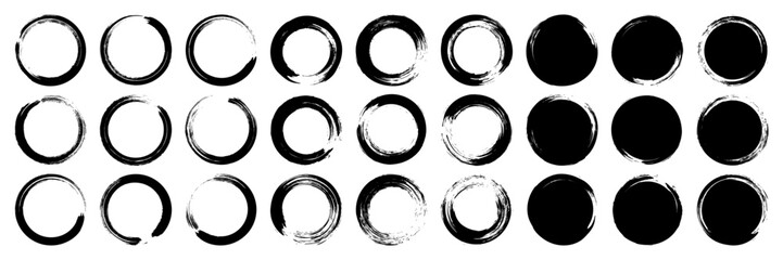 Grunge circles, brush strokes, lines, ink smudges, hand-drawn scribble shapes. Handmade sketchy marks, acrylic stains, charcoal streaks. Paint textures, dry brush effect. Vector illustration