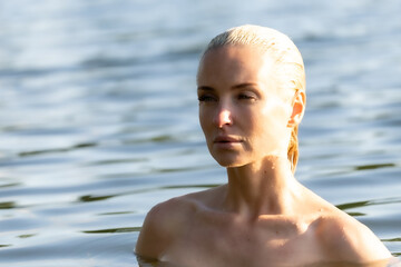 High-Contrast Water Portrait of Blonde Woman
