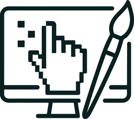 Digital Creativity Icon with Cursor Hand, Paintbrush, and Monitor – Minimal Vector