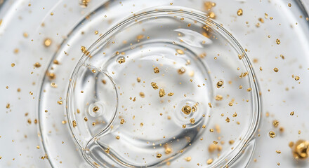 Luxury Cosmetic Gel Serum with Gold Particles Macro Texture Background