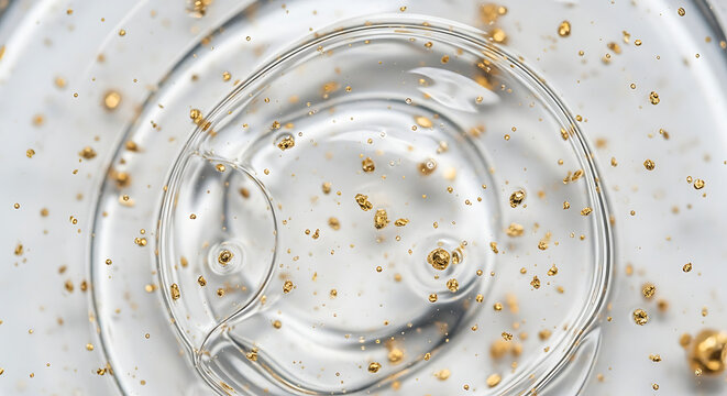 Luxury Cosmetic Gel Serum with Gold Particles Macro Texture Background