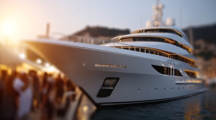 Luxury yacht event at sunset harbor location photography marine environment close-up view opulence concept for seo impact
