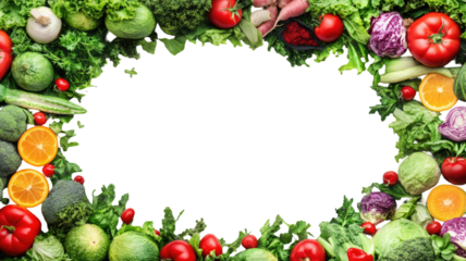 Title: Colorful Fresh Vegetable Arrangement Forming a Lush Green Border Isolated on White Background