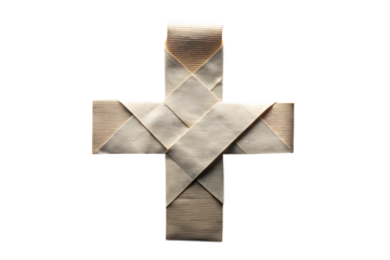 Cross made of paper tape isolated on transparent background