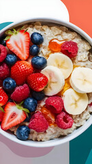 Breakfast with blueberries and strawberries bananas 