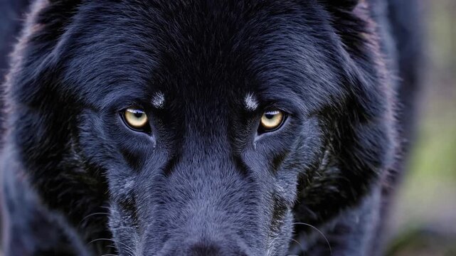 Majestic black wolf explores a misty forest during early morning light