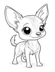 Cute cartoon chihuahua illustration with big eyes in black and white.