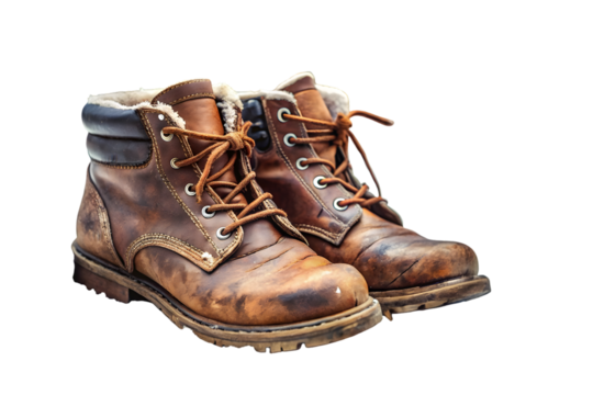 Old winter shoes isolated on transparent background