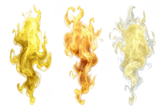 Three stylized flames in varying shades of yellow and white