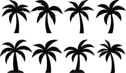 palm tree silhouette, tropical palm trees, black and white palm tree icons, stylized palm tree shapes, minimalist palm tree illustrations
