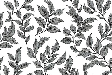 seamless patternimg Intricate vector pattern of tree branches and leaves detailed and elegant seamless repeat black and white suitable for fabric printing highresolution 8k trending on dribbble