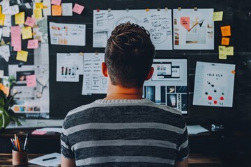 Web designer brainstorming website drafts utilizing sticky notes