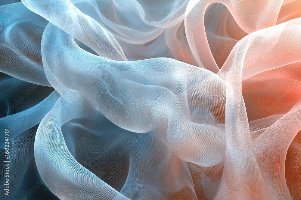 Fototapete 3d rendered background, smooth flowing transparent silky material weaving and intertwining, pastel c