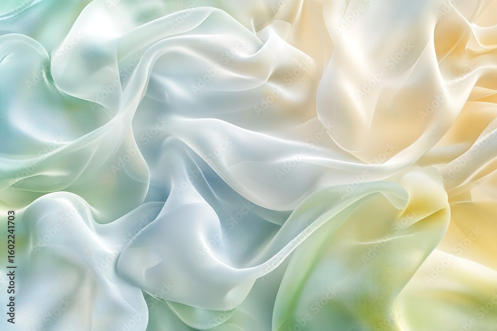 Fototapete 3d rendered background, smooth flowing transparent silky material weaving and intertwining, pastel c