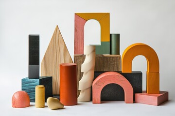 Abstract shapes and display blocks in colorful set