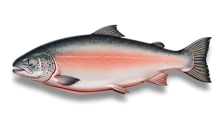 A detailed illustration of a salmon fish with pink underbelly and gray scales.